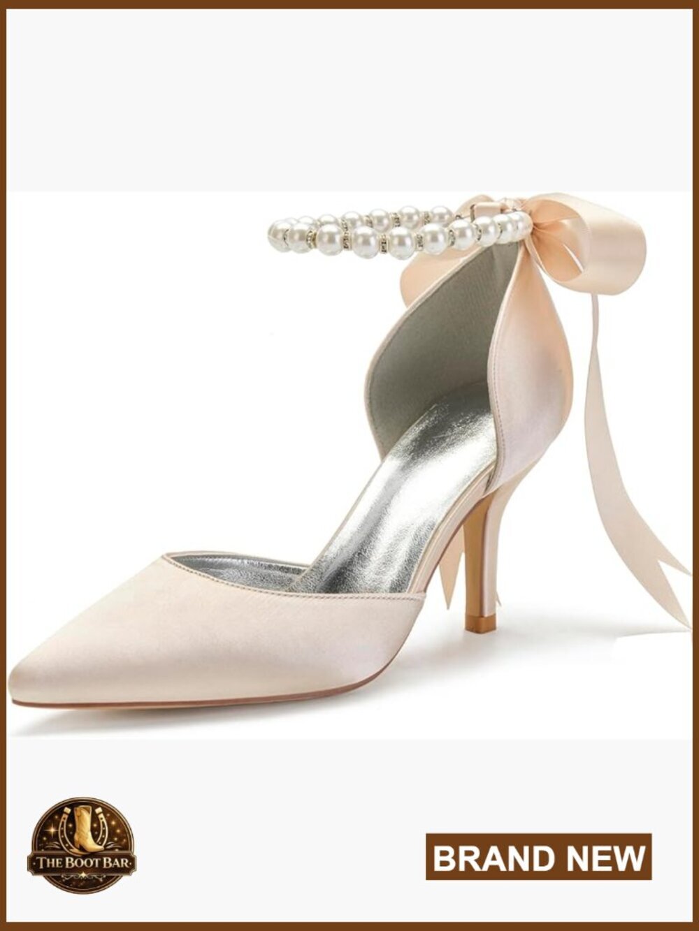 Pearl Satin Wedding Pumps for Bride High Heels Pointed Toe Prom Party Dress